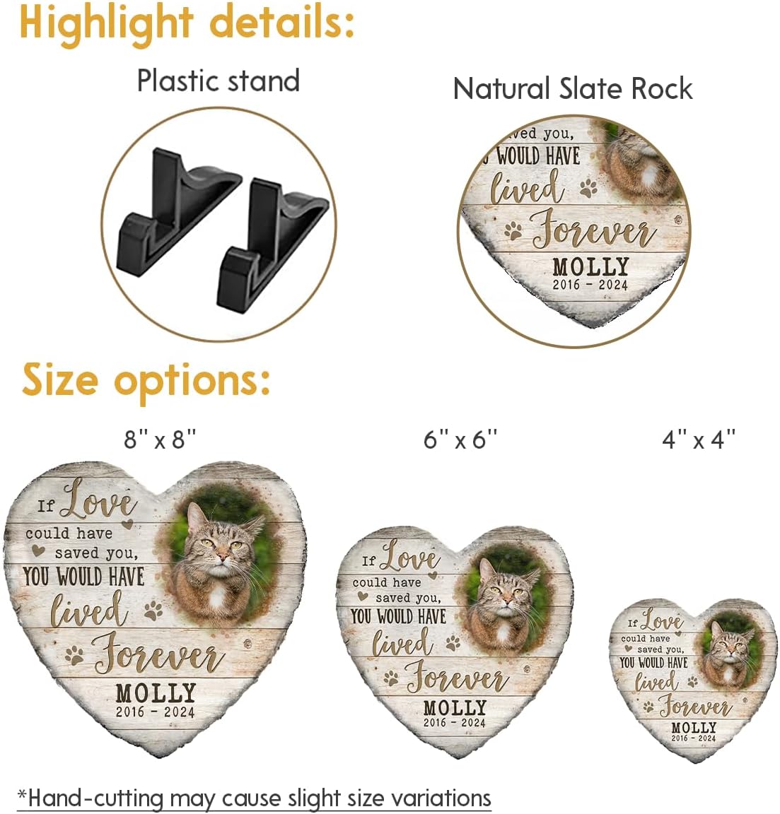 Custom Memorial Stones for Cats - 'If Love Could Have Saved You' Pet Memorial Heart Stone - Condolences Gift for Loss - Cat Paw Prints - Choose Heartfelt Quote