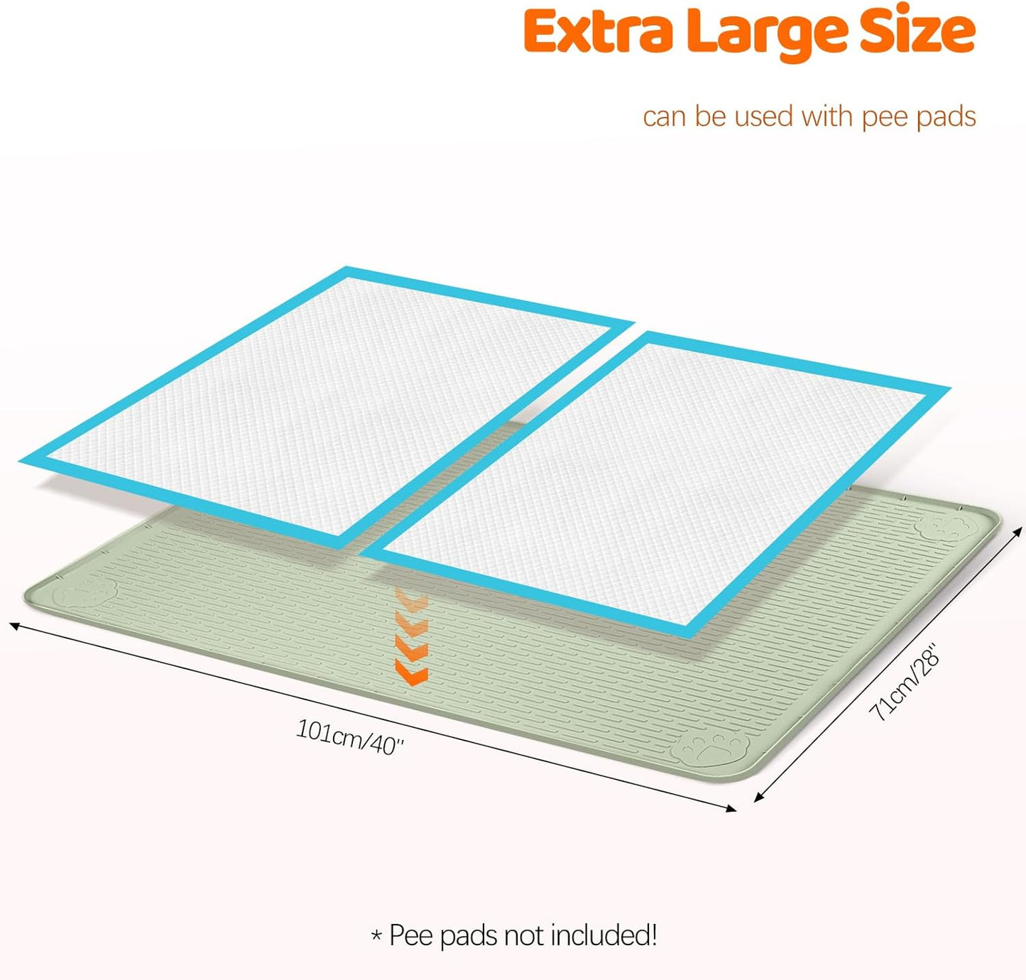 Pee Pads for Dogs, 40" x 28" Extra Large Reusable Dog Silicone Mat for Floor Protector, Washable Non-Slip Dog Training Pads for Potty Training (Green)