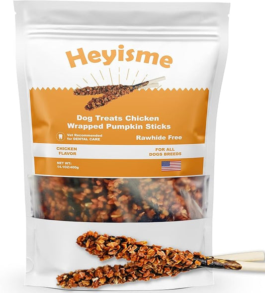 Chicken Wrapped Sticks Pumpkin Dog Treats,14.1oz Rawhide Free Natural Dental Chews,Dog Training Treats, Teeth Cleaning