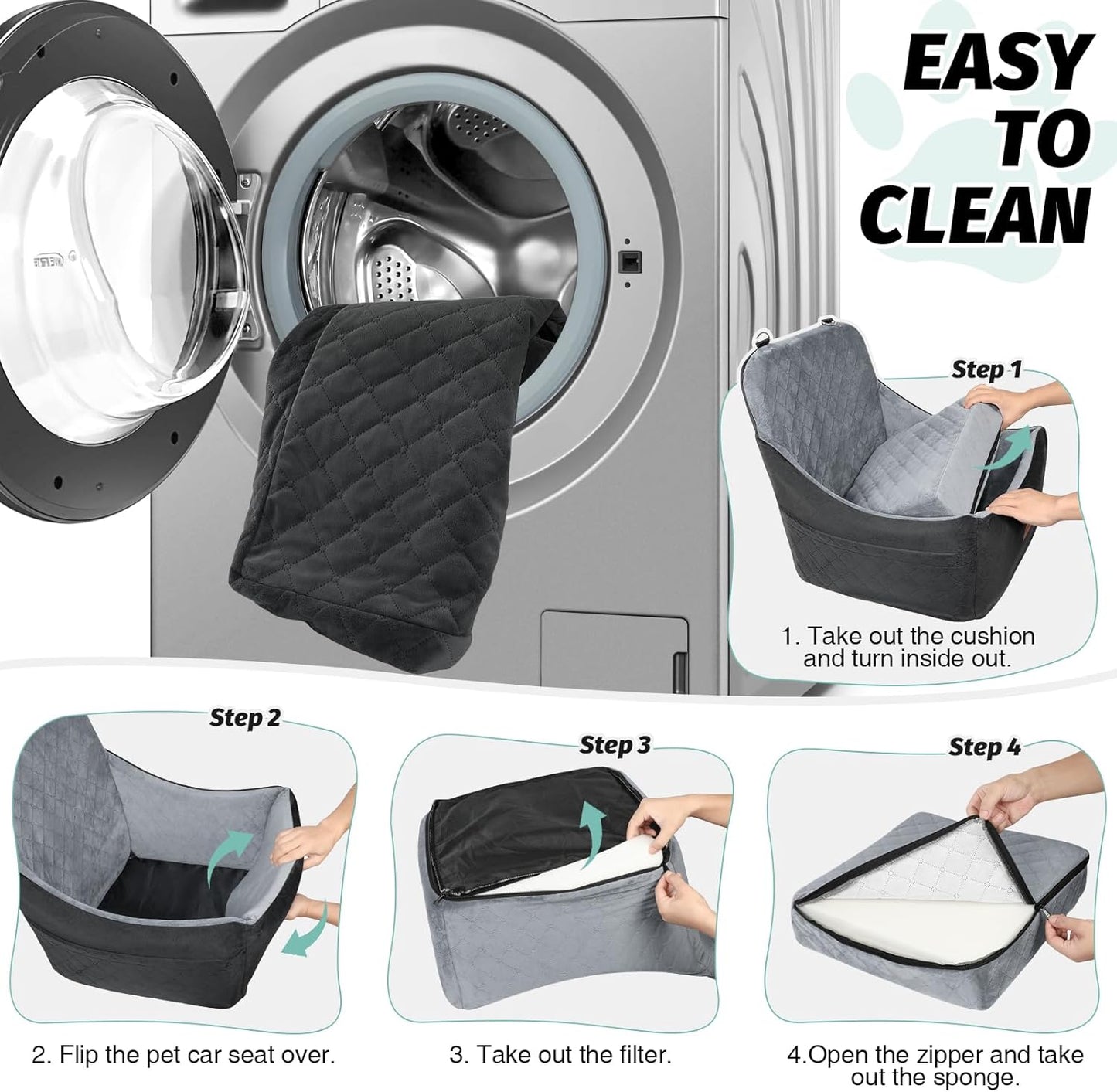 Dog Car Seat for Dogs Up to 35lbs,Fully Detachable and Washable,Memory Foam Covered Soft Fabric,Easy to Install with Adjustable Straps,Anti-Slip Bottom,2 Side Pockets(Black/Grey,Medium)