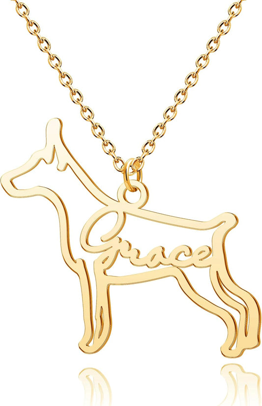 CoolJewelry Custom Dog Breeds Portrait Cat Pet Memorial Name Necklace Dainty Animal Pendant Chain Personalized Jewelry Remembrance Gifts for Dog Lover Women Girls