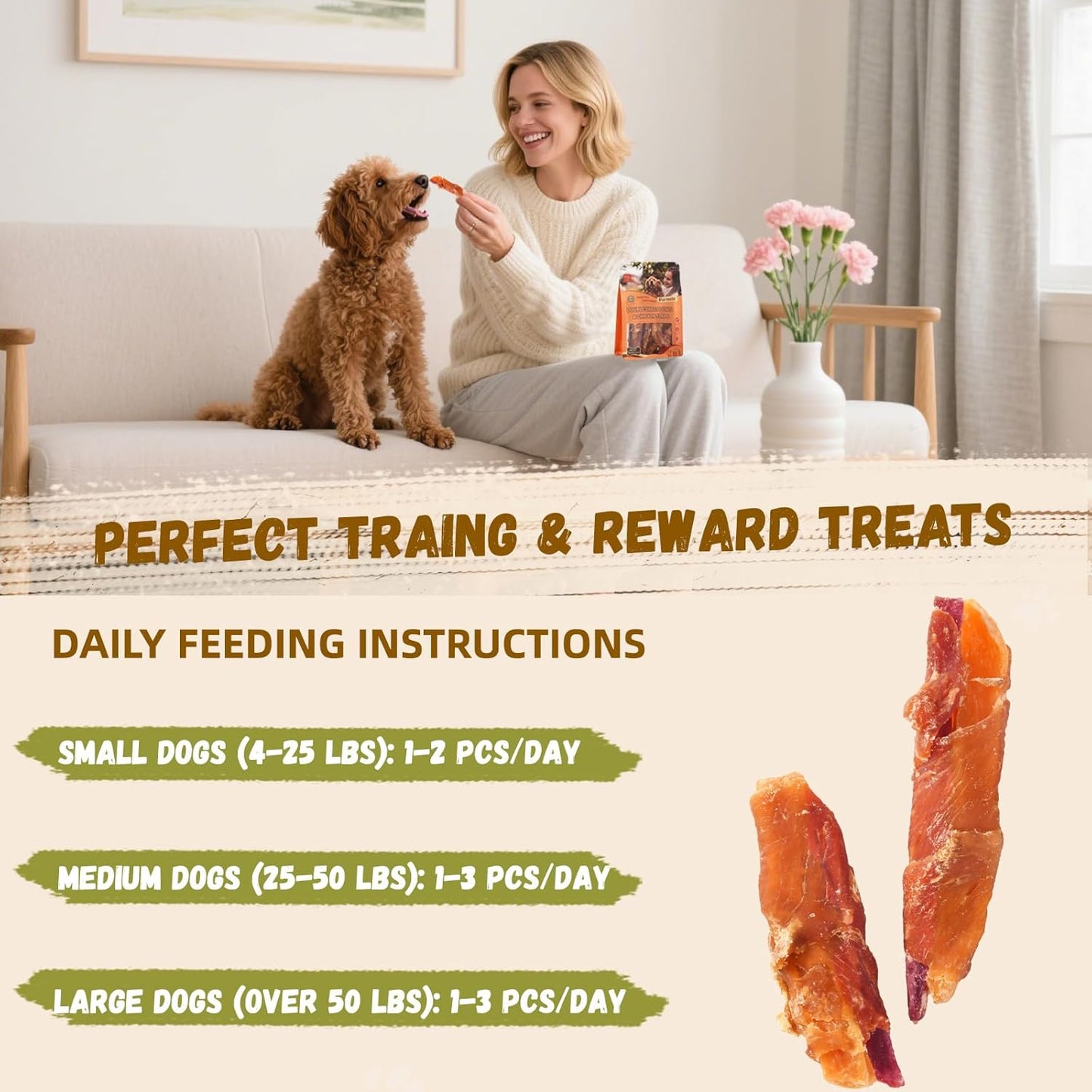 Chicken Jerky Wrapped Double Sweet Potato Dog Treats,Low Fat & Rawhide-Free & High Protein Dog Snacks,Orange & Purple Sweet Potato Soft Chews w/1% Taurine for Small Medium Large Dogs,10.58oz