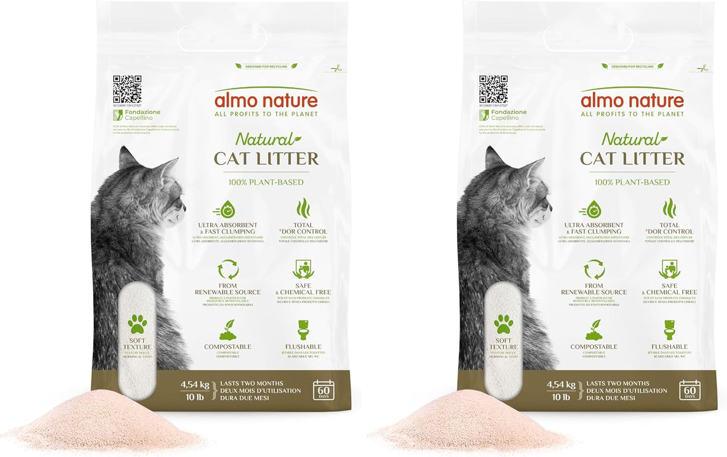 Natural Unscented Cat Litter - 10 lbs - Plant-Based, Clumping, Biodegradable, Non-Toxic, Compostable, Eco-Friendly, Odor Control, Low Dust, Safe for Cats & Kittens. (Pack of 2)