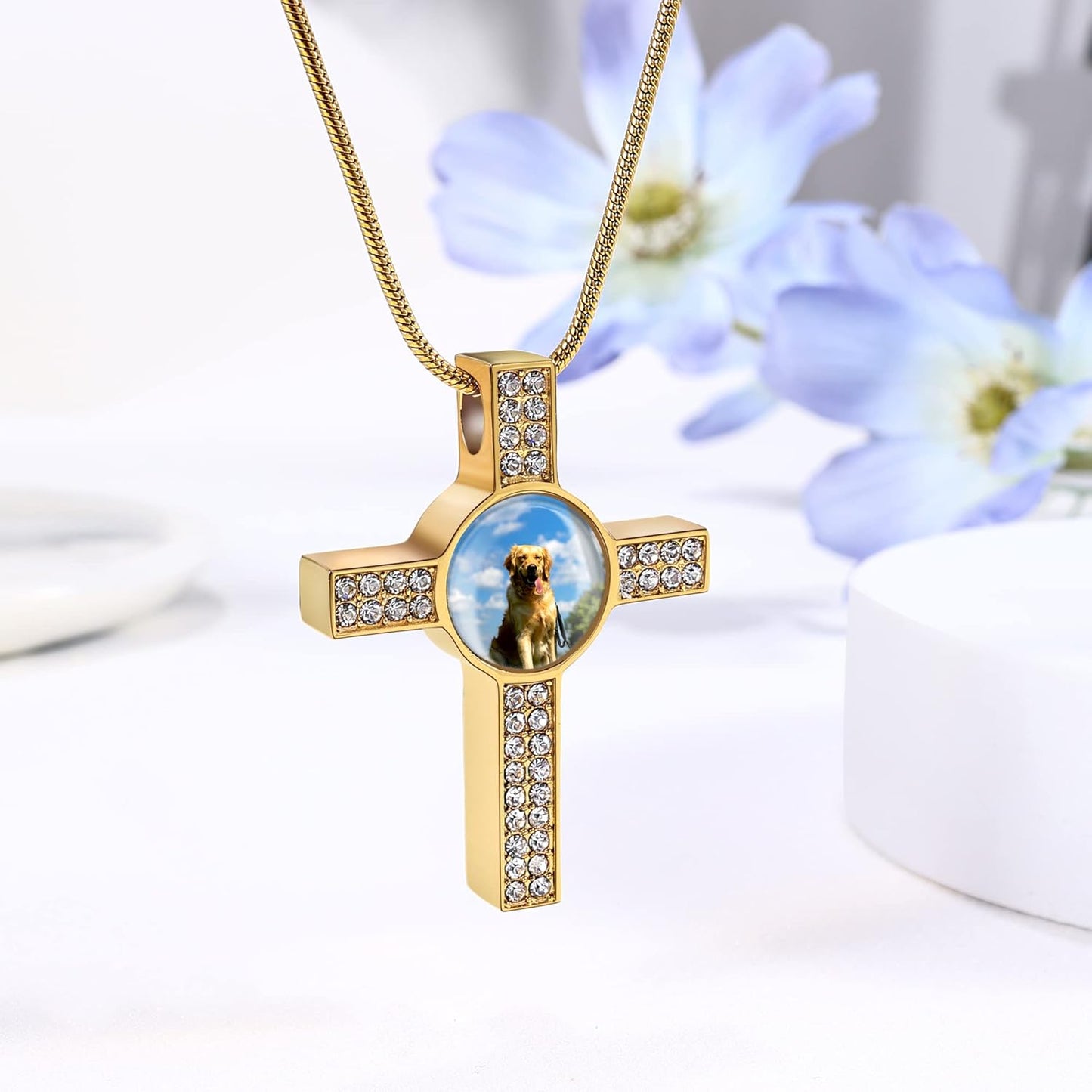 Farfume Personalized Pet Urn Necklace for Dog Cat Ashes Cremation Pet Memorial Customized Photo Text Engraving Pendant Keepsake Funeral Jewelry