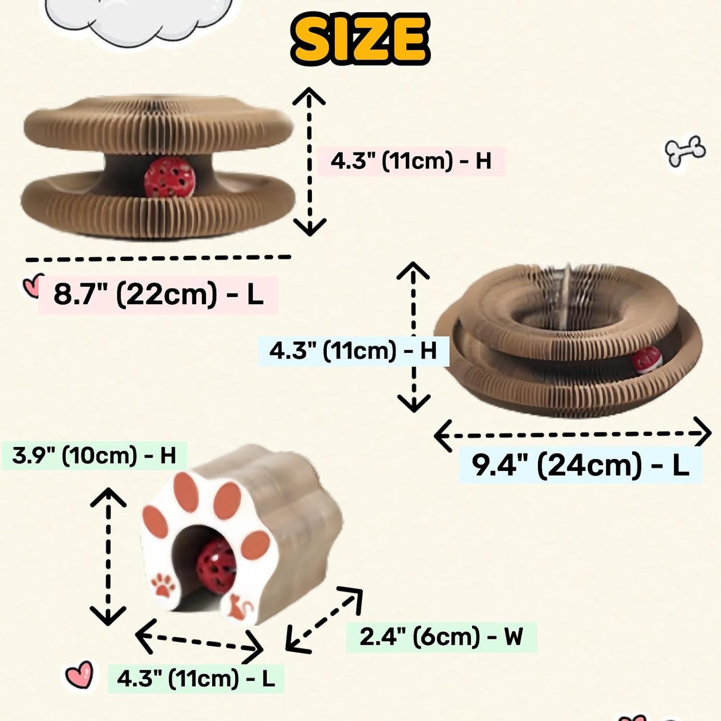 Cute Magic Organ Cat Scratcher Foldable Funny Cats Cardboard Toy Sturdy with Bell-Ball for Indoor Cats Kitty Accordion Toys for Scratching (1)