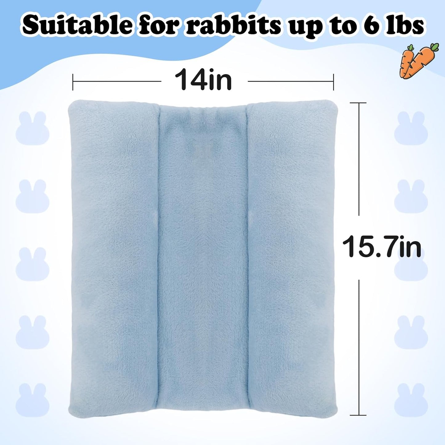 MEWTOGO 15.7 x 14In Rabbit Bed - Thickened Soft Bunny Concave Bed, Cuddle Cushion Plush Mat with Cotton Lounger Pillows, Small Pet Flop Mat for Cage Sleeping Indoor Bunny Gifts, Light Blue