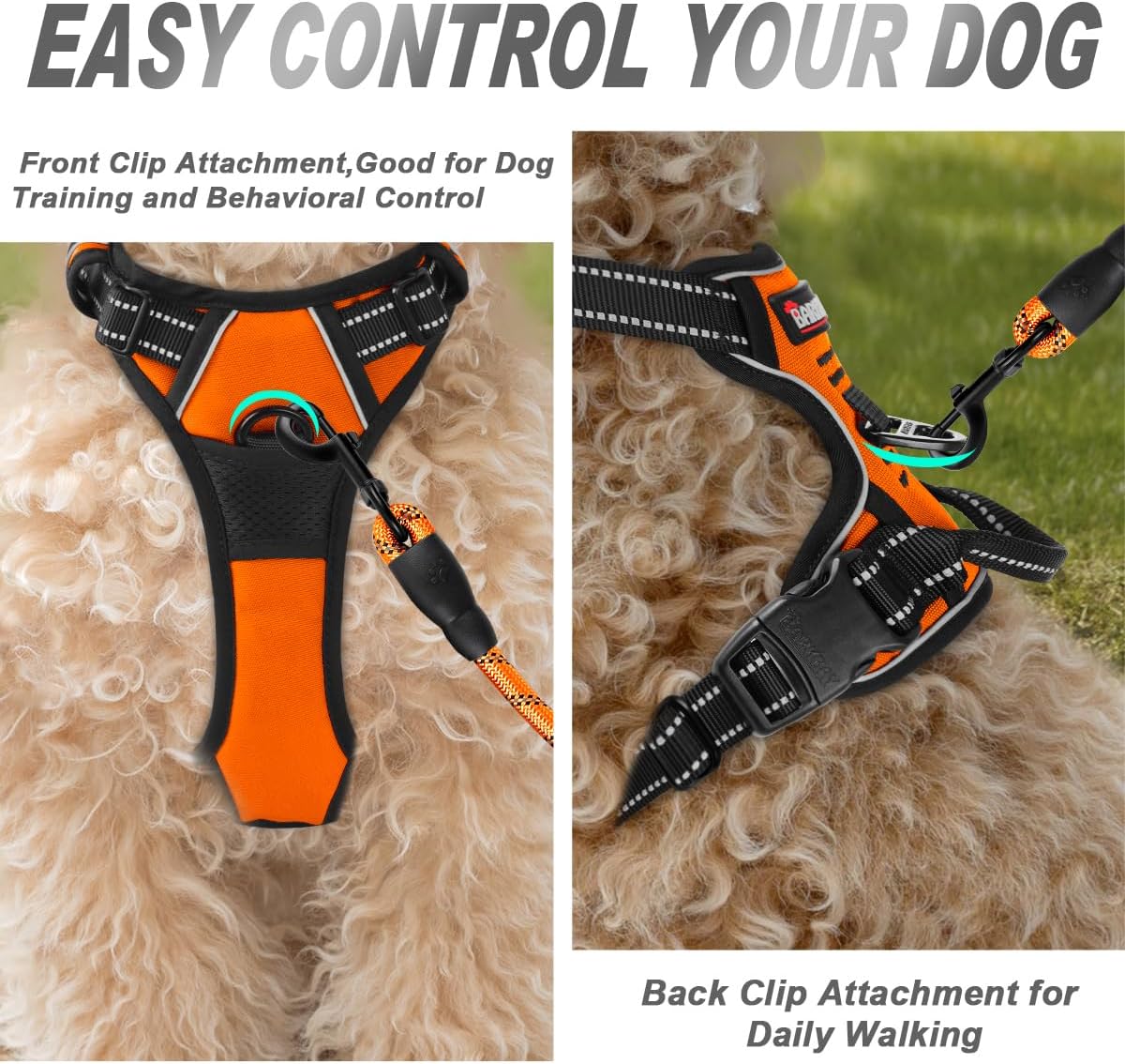 BARKBAY No Pull Dog Harness Front Clip Heavy Duty Reflective Easy Control Handle for Large Dog Walking(Orange,XS)