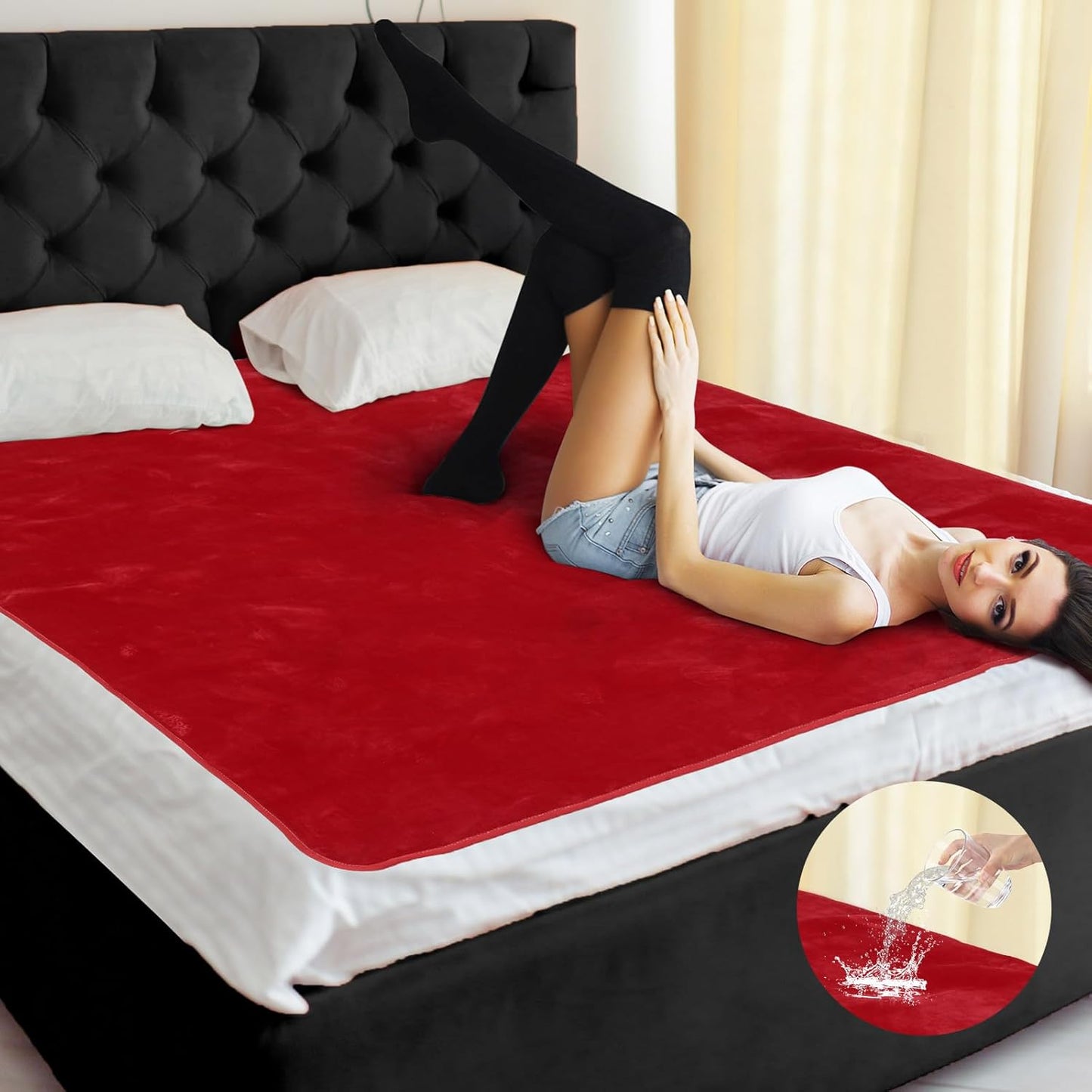 Love Red Waterproof Bed Blanket, Twin Size 80'' x 60'' Double Side Leakproof Reversible Sherpa Flannel Fleece 3 Layer Lightweight Blanket, Absorbs 50oz