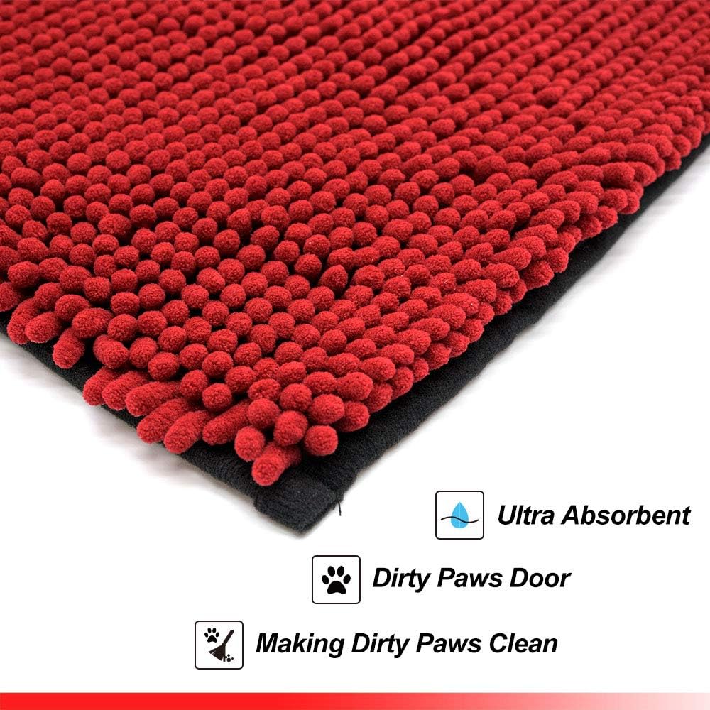 NJSBYL Pet Rugs Mats for Dog Cat Bathroom Door Rugs Shaggy Chenille Pet Area Rugs Petbed Ultra Soft Water Absorbent Machine Washable Dry (26 X 36 Inches, Deep Red)