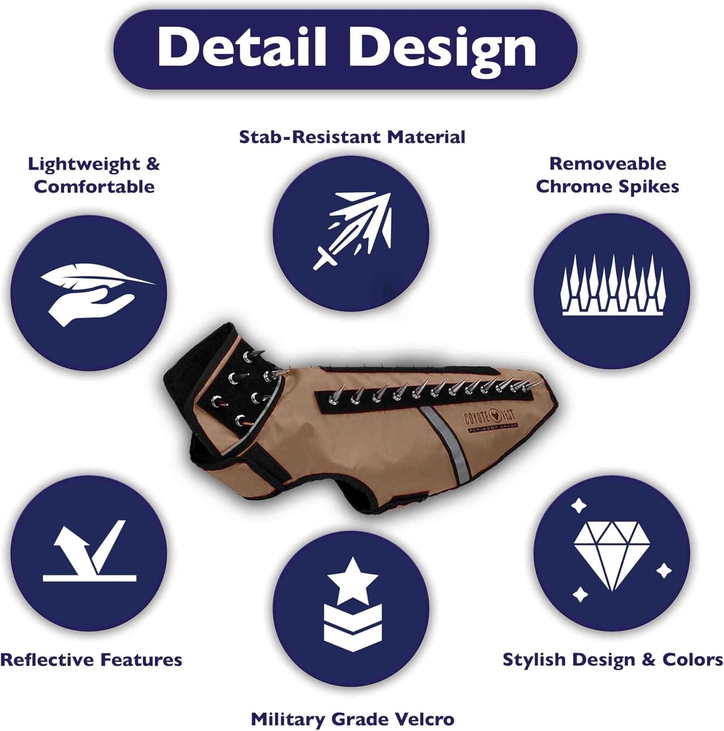 CoyoteVest SpikeVest Dog Harness Vest for Small Dogs, Reflective Dog Vest with Spikes to Shield Your pet from Coyotes, Raptor and Animal Attacks, Anti Hawk Vest, Made in USA (M-Texas Tan)