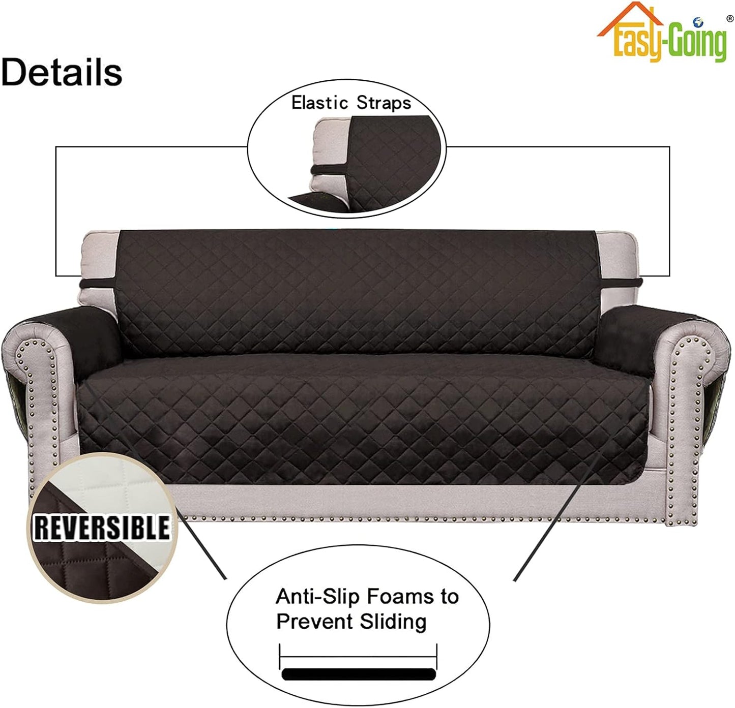 Easy-Going Oversized Chair Sofa Slipcover Reversible Sofa Cover Water Resistant Couch Cover Furniture Protector Cover with Elastic Straps for Pets Dog (Oversized Chair, Chocolate/Ivory)
