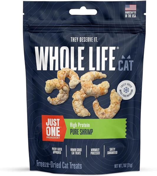 Whole Life Cat Just One Shrimp Freeze Dried Cat Treats - Human Grade High Protein Food, Healthy Training Snacks, Freeze Dried Shrimp Food Toppers, USA Made Natural Treats - .7 oz (Pack of 1)