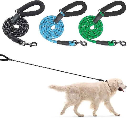 BEAUTYZOO Heavy Duty Rope Dog Leash 3 Pack, 6FT Nylon Pet Leash with Reflective Thread, Soft Padded Handle Thick Lead Strong Dog Leashes for Large Medium Dogs Small Puppy Training 6'*1/2 inch