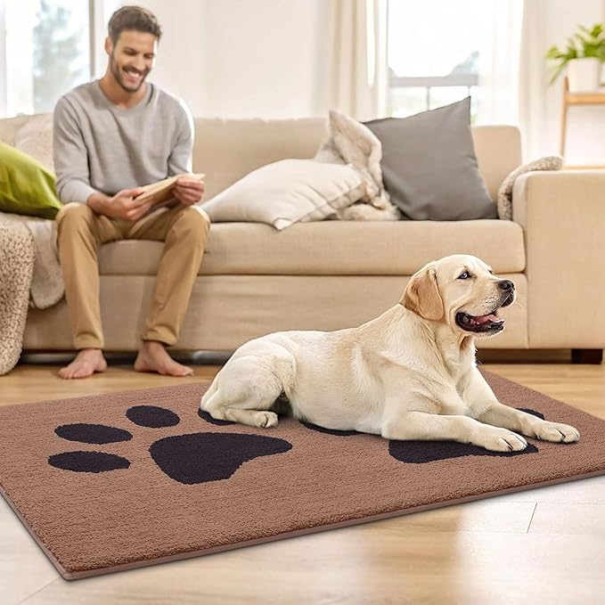 Buganda Dog Door Mat for Muddy Paws, Absorbent Dirt Trapper Washable Indoor Doormats, Non Slip Low-Profile Mud Mat for Dogs, Front Entrance Doormat for Inside Floor (47x24 Inches, Camel and Black)