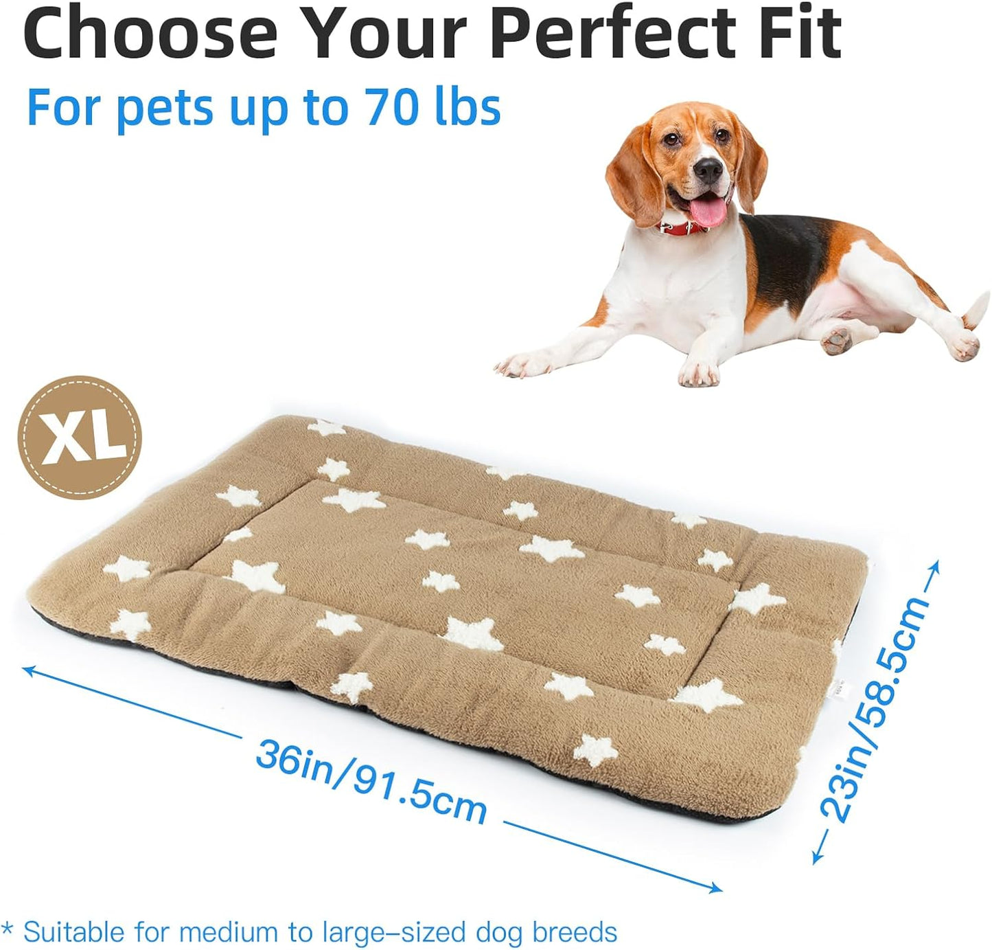 Mora Pets Dog Crate Pad Dog Kennel Bed Mat for Large Dogs Washable Cute Star Pet Bed for 36 inch Cage Ultra Soft Flat Puppy Cat Cushion for Cozy Sleeping Anti-Slip Brown 36 x 23