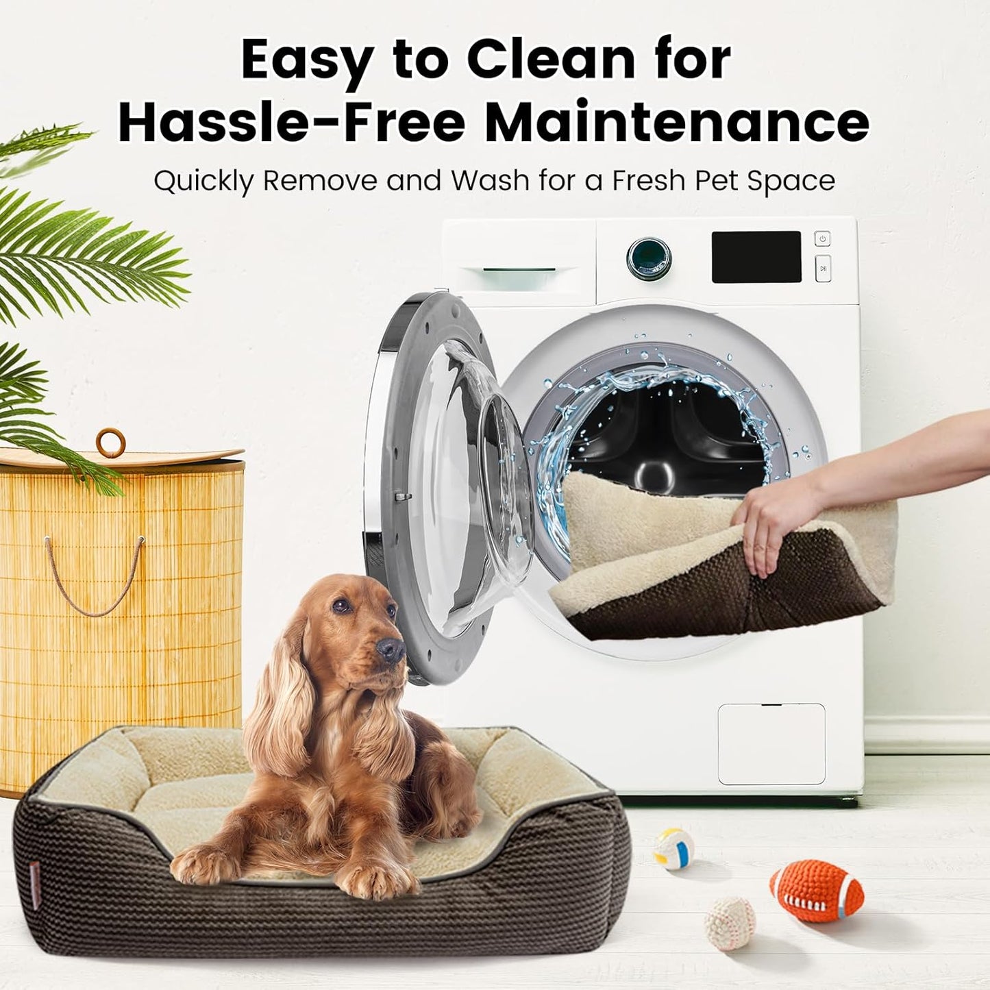 Miguel Dog Bed with Removable Cushion/Pillow for Medium Small Dogs, Washable Pet Bed with Side Easy to Wash Puppy Bed, Large Rectangle Cat Bed for Indoor Cat with Anti-Slip Bottom, Brown 30 Inch