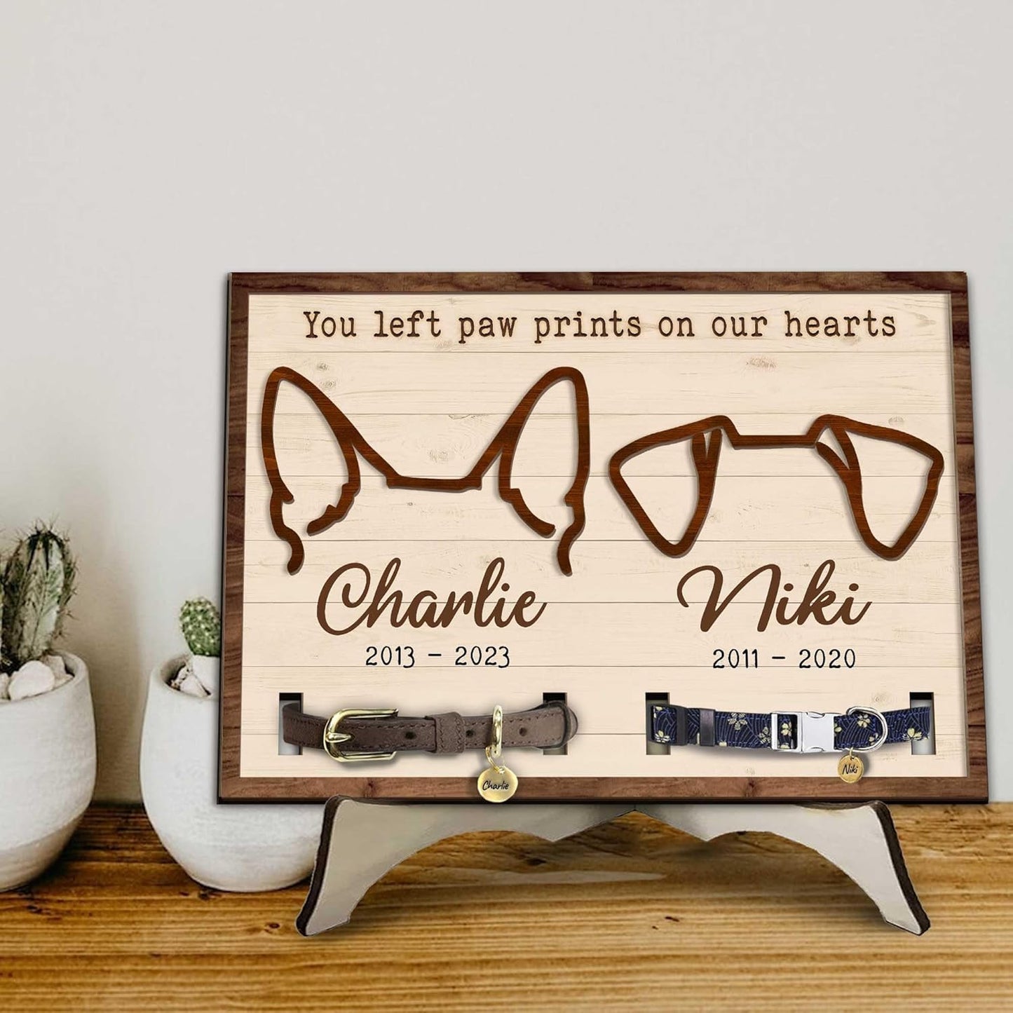 Custom Pet Memorial Frame with Dog Ear Silhouettes and Collar Holder – Personalized Dog Loss Gift, Pet Remembrance Wall Sign, Sympathy Gift for Pet Lovers