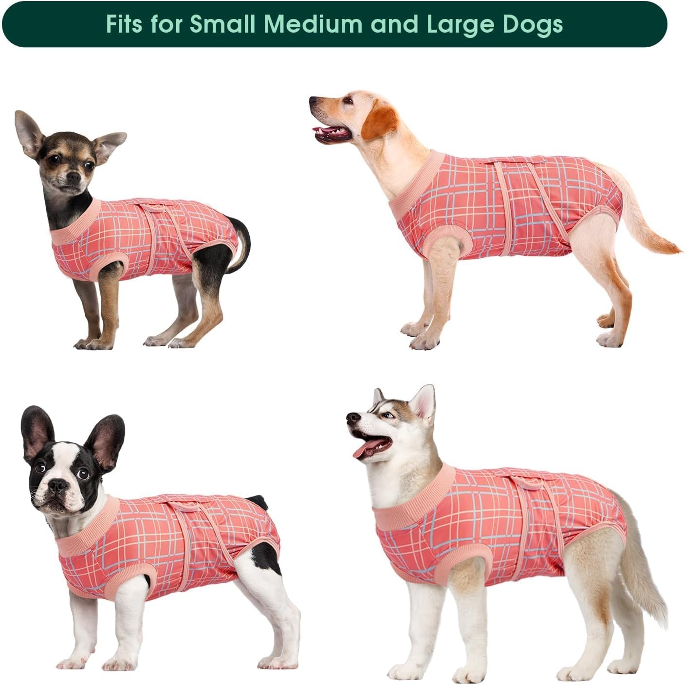 Kuoser Dog Recovery Suit for Female Male Dogs, Post-Surgery Bodysuit for Spay Neuter, Dog Onesie After Surgery, Anti-Licking Pet Surgical Recovery Suit, Pink L