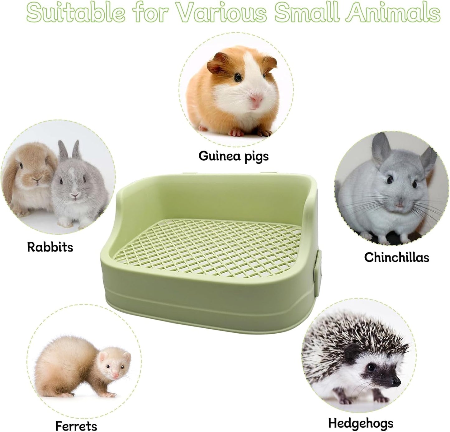 Tfwadmx Rabbit Litter Box Bunny Potty Training Litter Boxes Guinea Pig Corner Bedding Box Small Animal Toilet for Ferret,Chinchilla,Galesaur(Green)