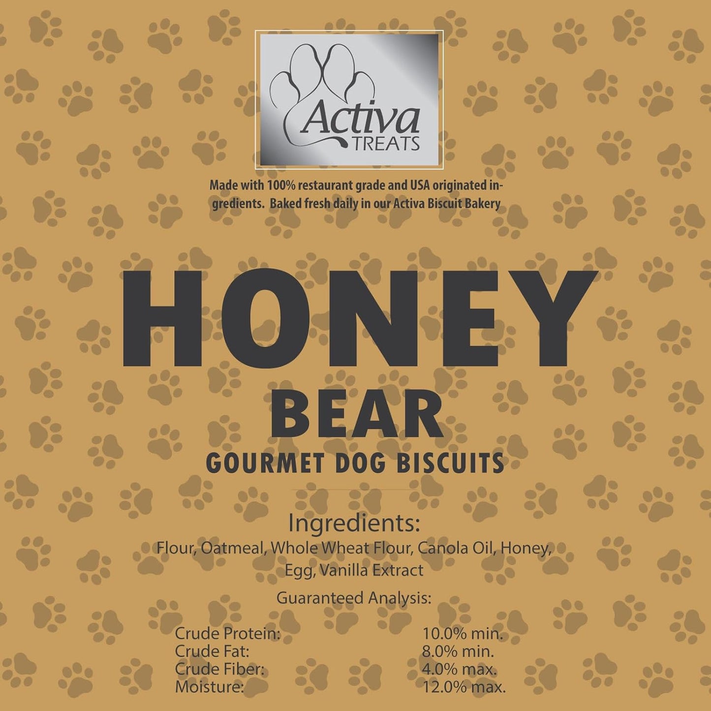 Activa 2lb Honey Bear Gourmet Dog Biscuits | Crunchy Dog Treats | (Medium, Honey)