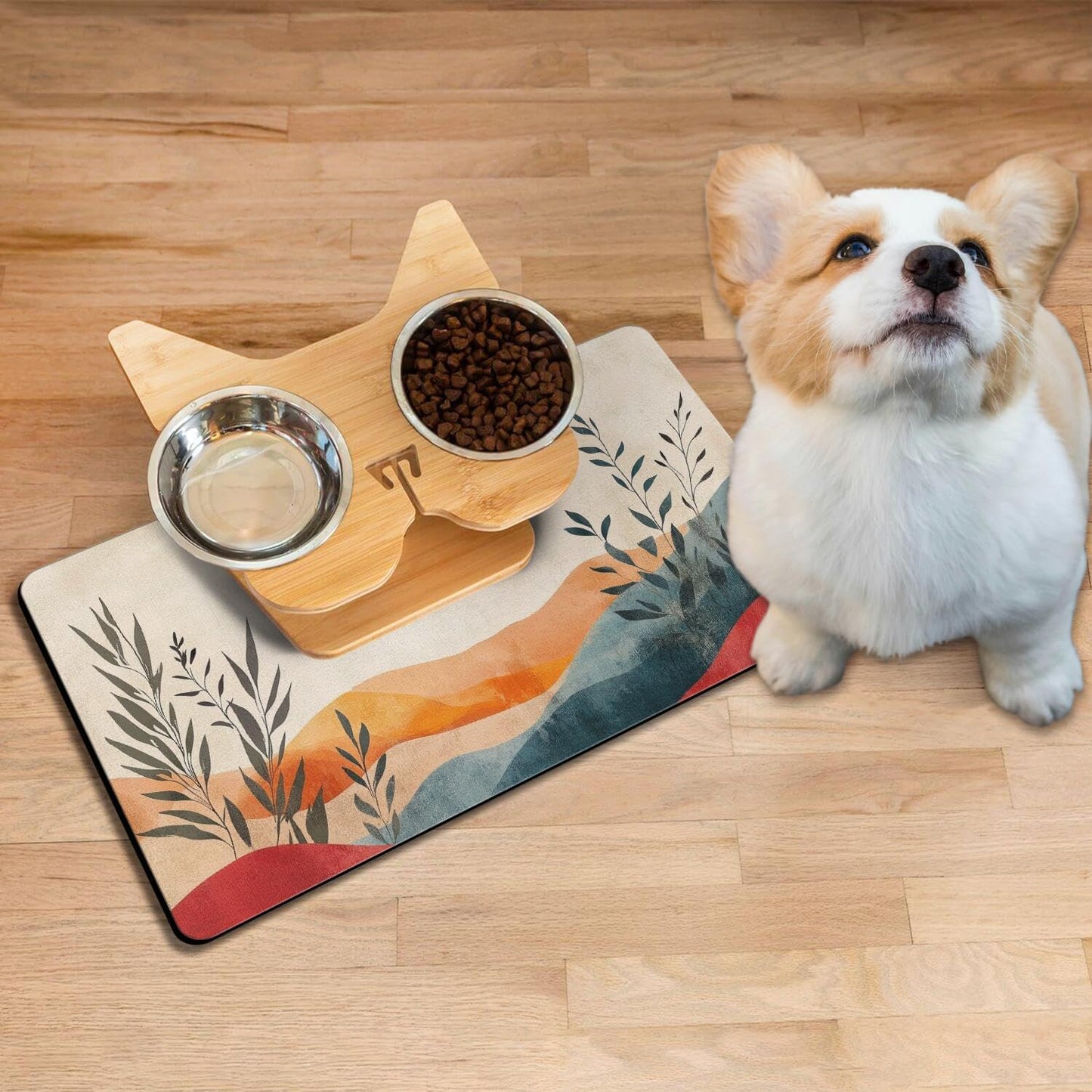 Absorbent Pet Dog Bowl Mat for Food and Water, Pet Cat Food Feeding Mat with Non Slip Rubber Backing, Dog Food Mats for Floors Waterproof, 24"x32"