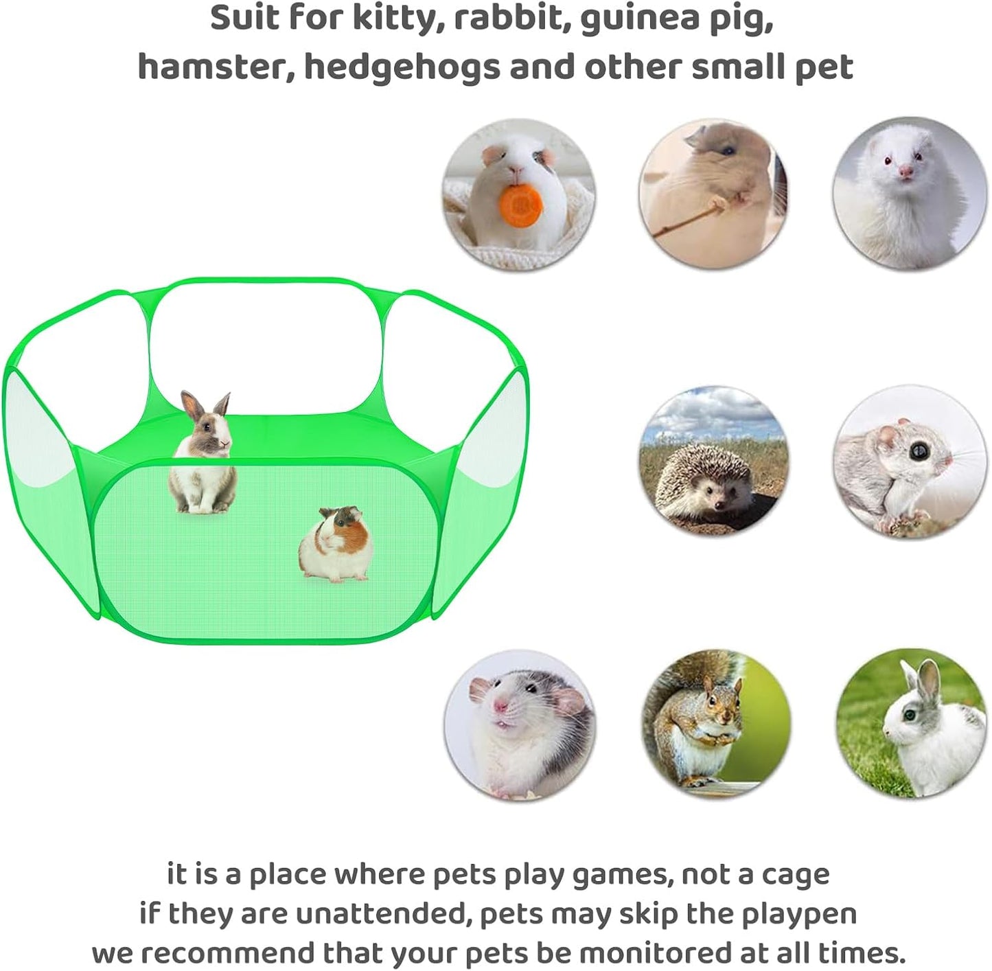 Amakunft Small Animals C&C Cage Tent, Breathable & Transparent Pet Playpen Pop Open Outdoor/Indoor Exercise Fence, Portable Yard Fence for Guinea Pig, Rabbits, Hamster, Chinchillas and Hedgehogs