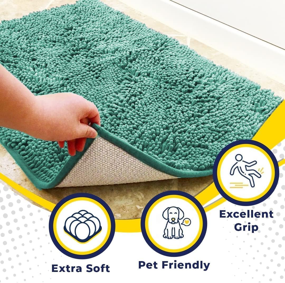 Muddy Mat® AS-SEEN-ON-TV Highly Absorbent Microfiber Door Mat and Pet Rug, Non Slip Thick Washable Area and Bath Mat Soft Chenille for Kitchen Bedroom Indoor and Outdoor - Seafoam Green 36" x 120"