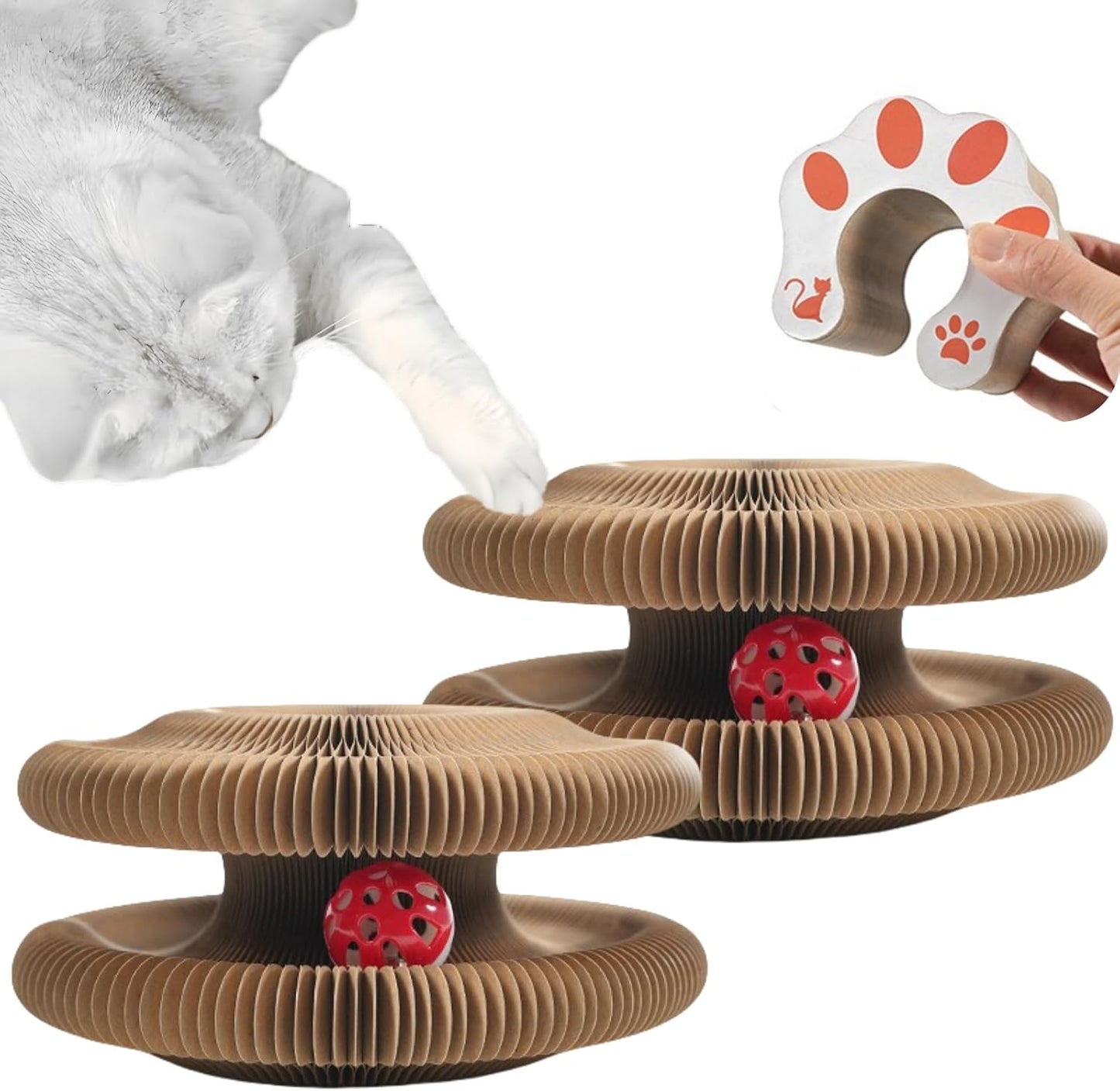 Cute Magic Organ Cat Scratcher Foldable Funny Cats Cardboard Toy Sturdy with Bell-Ball for Indoor Cats Kitty Accordion Toys for Scratching (2)