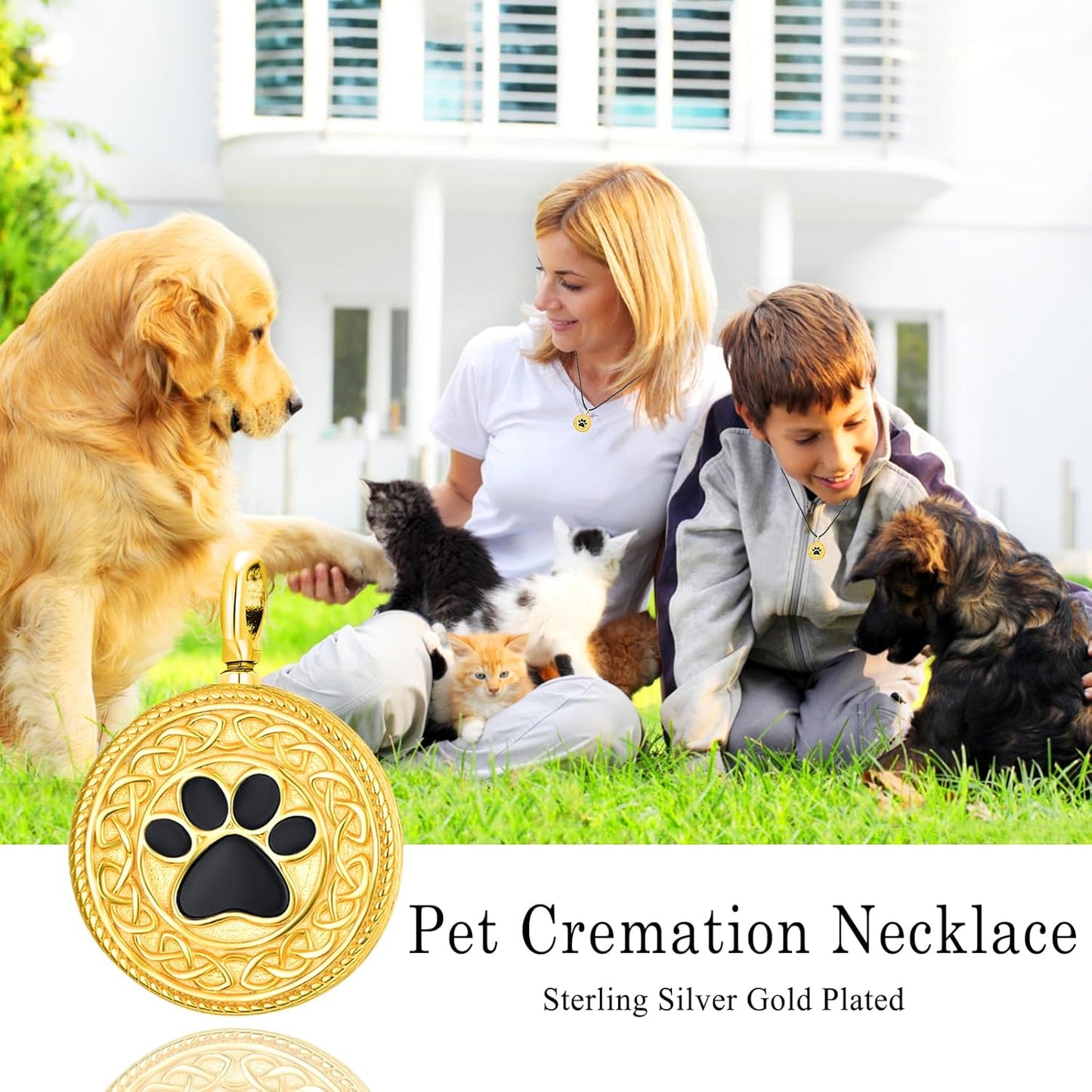 Dreamboat Pet Urn Necklace for Dog Cat Ashes 925 Sterling Silver Paw Print Cremation Keepsake Pendant Celtic Knot Memorial Jewelry Gifts for Women Men
