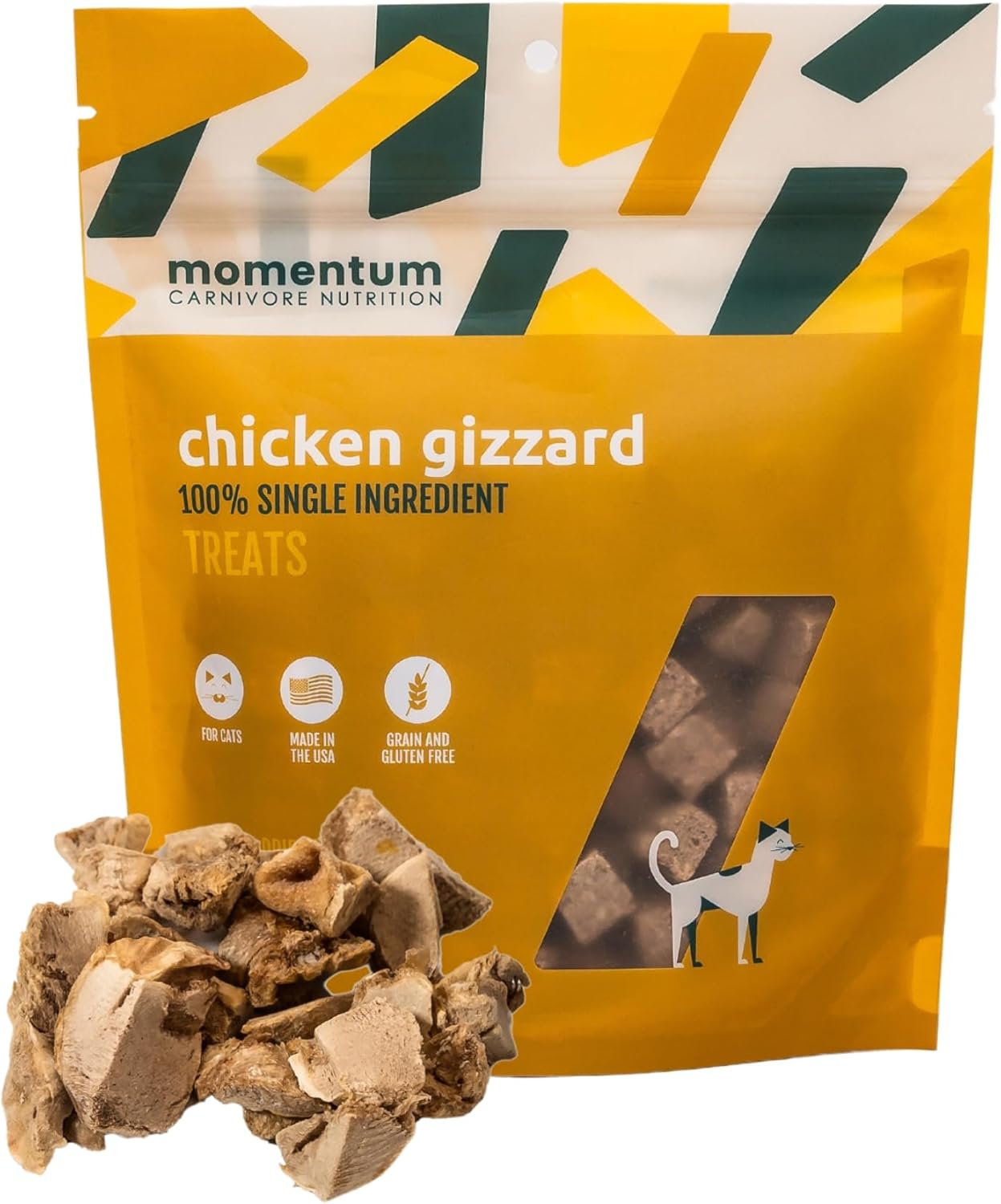 Momentum Carnivore Nutrition Freeze-Dried Chicken Gizzard Cat Treats – Single-Ingredient, All-Natural, Grain-Free Treats – 1.9 oz Bag