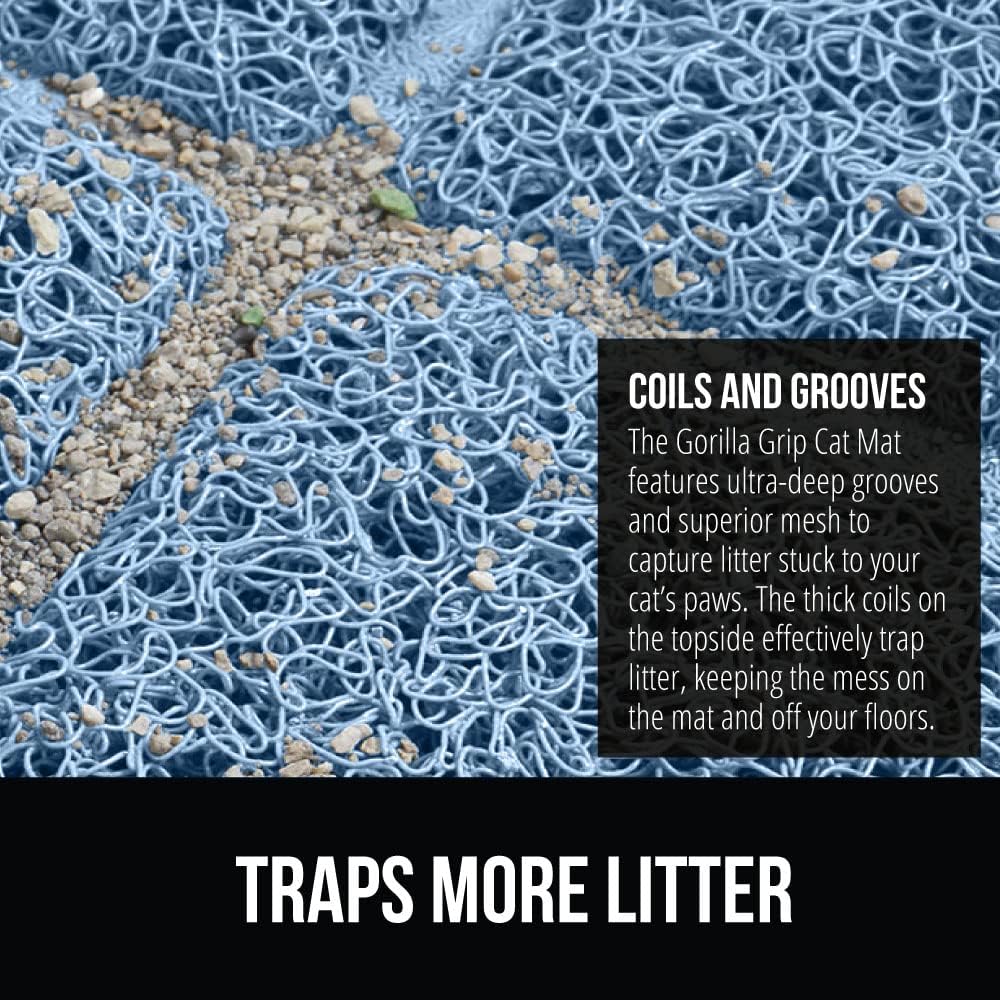 GORILLA GRIP Cat Litter Box Mat, Water Resistant, US Designed Kitty Litter Trapping Mats, Easy to Clean, Scatter Control, Less Mess and Clean Floors, Kitten Supplies for Indoor Cats, 24x17 Light Blue