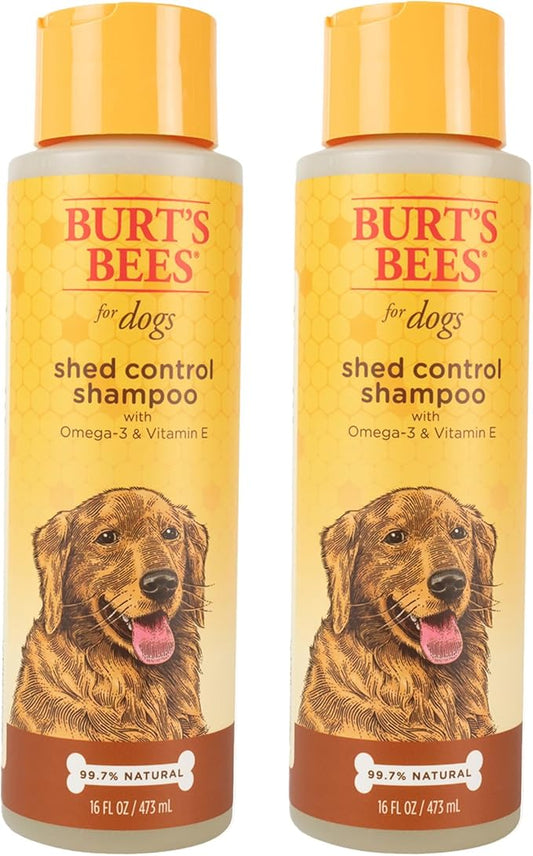 Burt's Bees for Pets Shed Control Shampoo for Dogs with Omega-3 and Vitamin E, 99.7% Natural Origin Formulas, Dog Cleanser for Reducing Shedding - Deshedding Canine Wash, 2pk, 16 oz