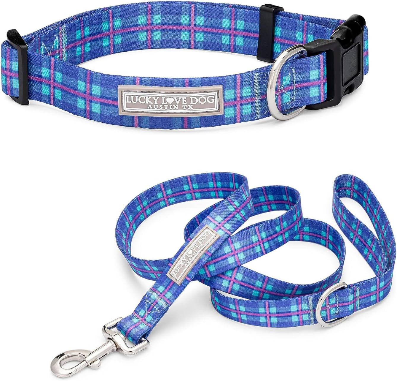 Lucky Love Dog - Adjustable Dog Collar and Leash Set with Easy Click Buckle for Small to Large Dogs, Durable, & Comfortable Collar for Male & Female Dogs, Puppies & Adult Ones - Scotty Combo, Medium