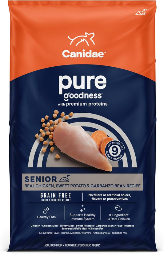 Canidae Pure Limited Ingredient Premium Dry Dog Food for Seniors, Real Chicken, Sweet Potato & Garbanzo Bean Recipe, 12 lbs, Grain Free