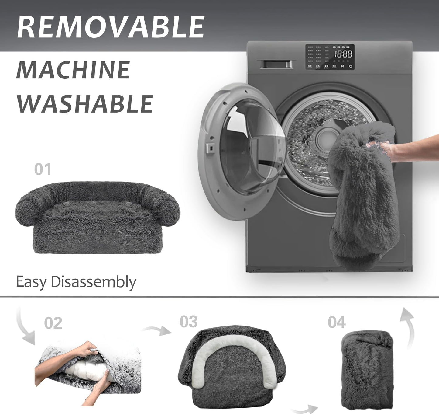 Calming Dogs/Cats Bed Mats, Dog Pad Washable Removable Couch Cover, Plush Long Fur Mat for Pets, Waterproof Lining, Perfect for Small, Medium and Large Dogs and Cats (Dark Gray, 41"x37")