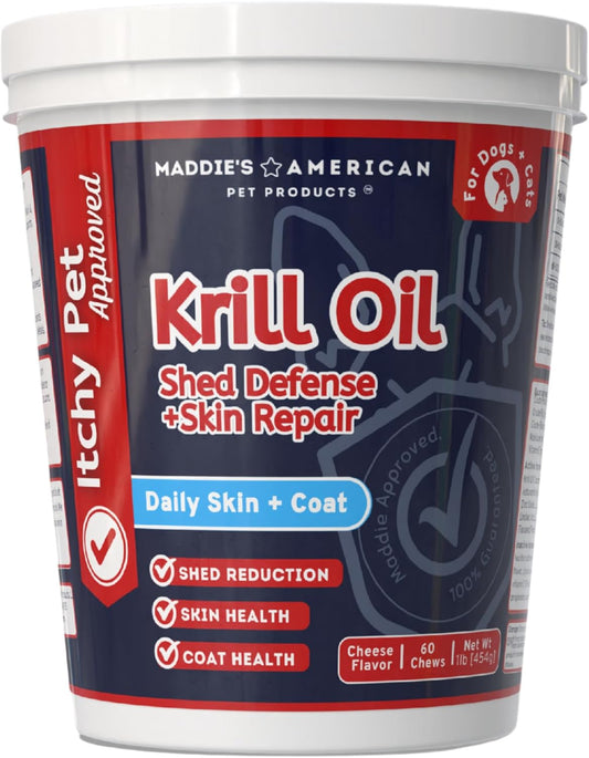 Itchy Pet Approved Krill Oil Bites - Up to 240 Day Supply - Hypoallergenic Skin & Coat Supplement - Shedding & Allergy Support for Dogs & Cats (1 Pack, Cheese)