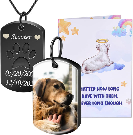 Fanery Sue Personalized Pet Ashes Necklace for Dog Cat Custom Photo&Text Pet Loss Sympathy Gift Cremation Jewelry