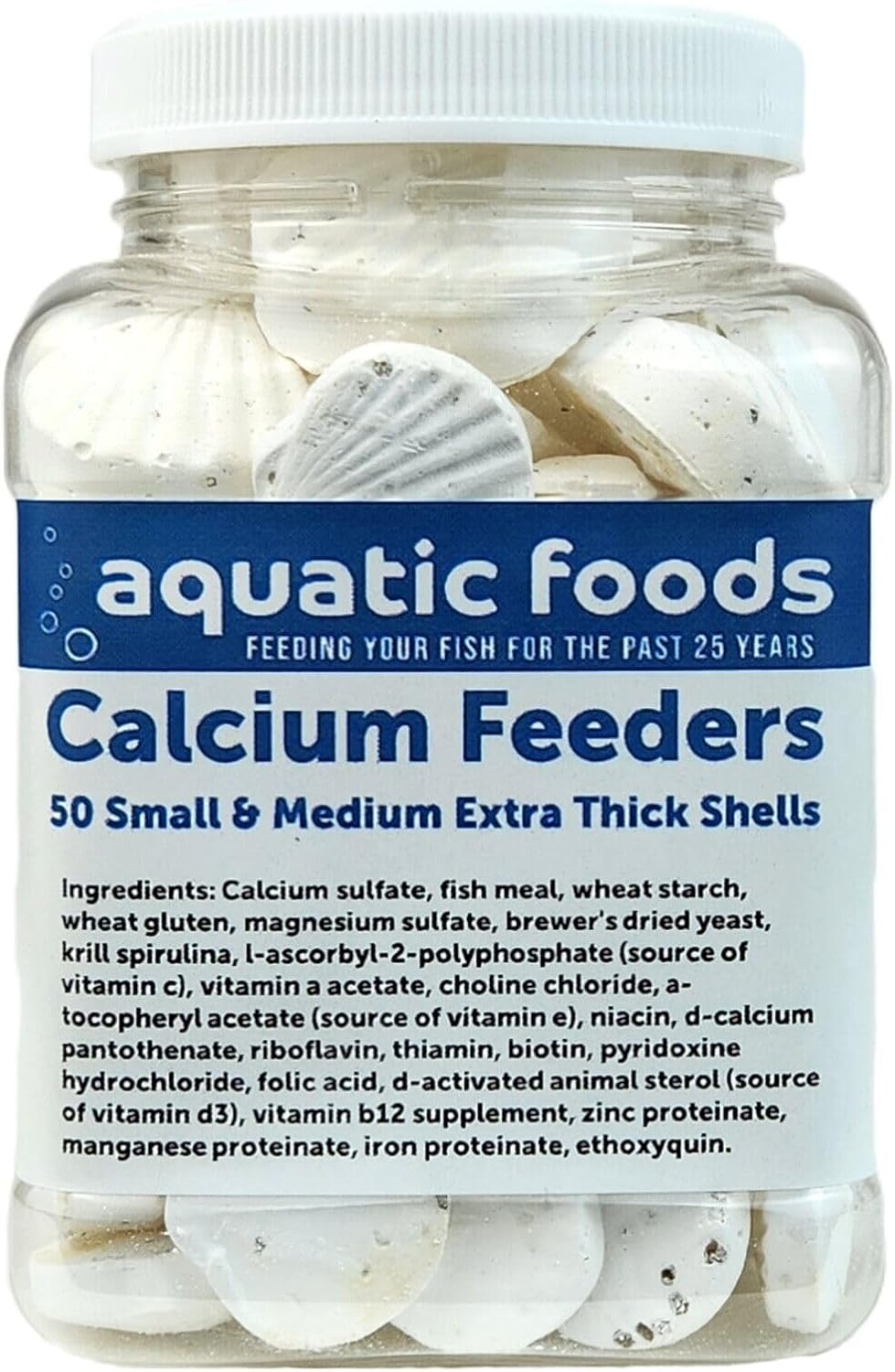 Aquatic Foods Inc. Calcium Enriched Food Shells, Small & Medium Extra Thick Shells for Shrimp, Snails, Crabs, Crayfish, Plecos, Catfish, Bottom Fish, All Tropical Fish, Small & Medium…50 Count Jar