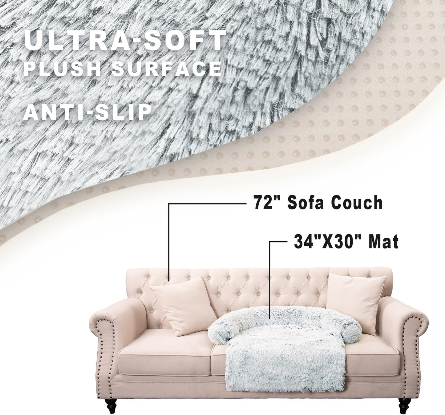 Calming Dogs/Cats Bed Mats, Dog Pad Washable Removable Couch Cover, Plush Long Fur Mat for Pets, Waterproof Lining, Perfect for Small, Medium and Large Dogs and Cats (Gradient Gray, 34"x30")