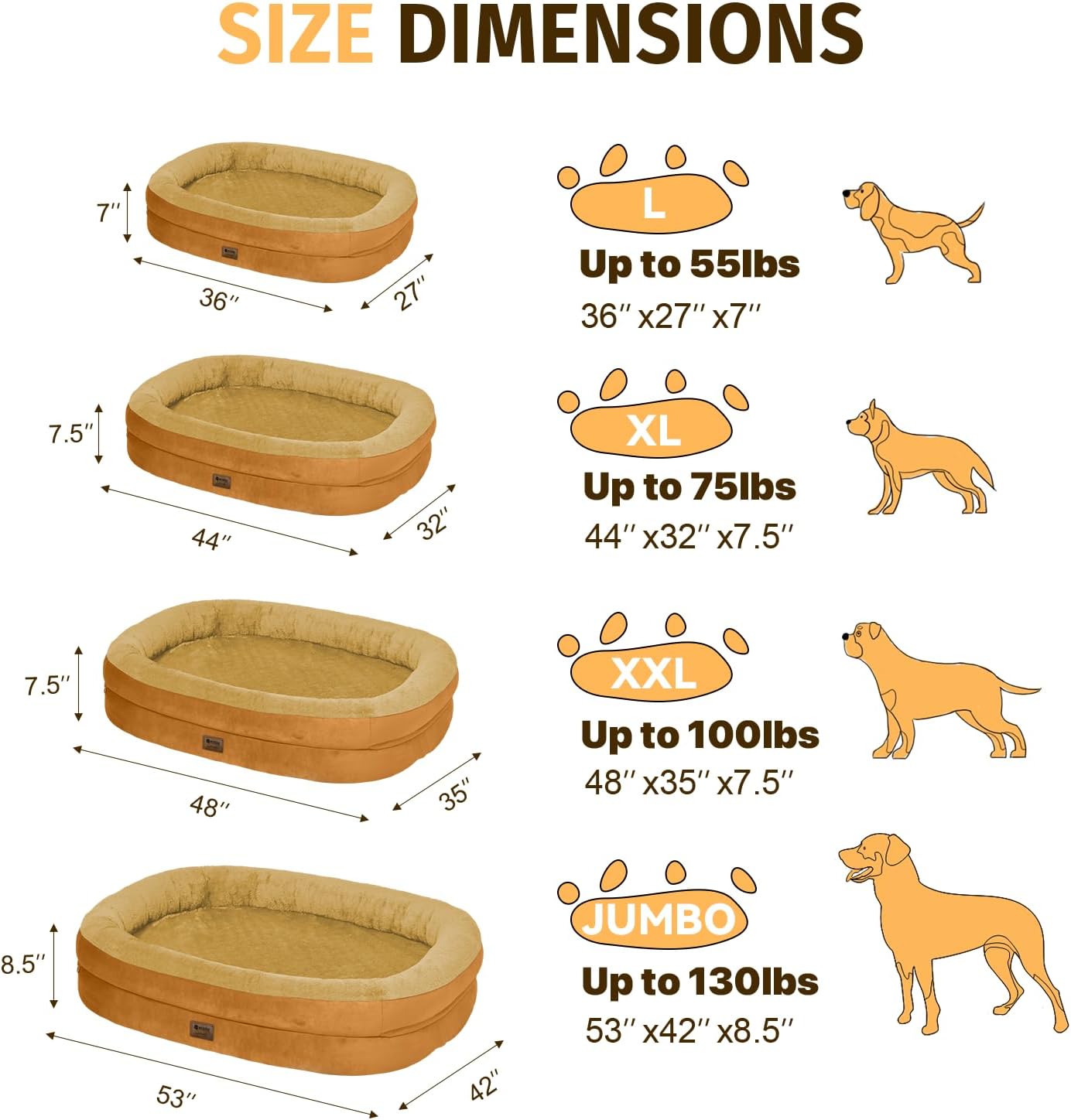 Orthopedic Washable Large Dog Bed: Cooling Dog Bed with Bolsters - Jumbo Bed Waterproof Removable Cover Non-Slip Bottom for Extra Large Sized - Orange