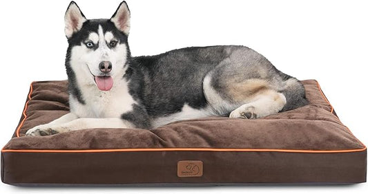Bedsure Washable Dog Beds Large Sized Dog - 3 Inch Thicken Up to 80lbs Pet Mat Pillows with Removable Washable Cover, Brown