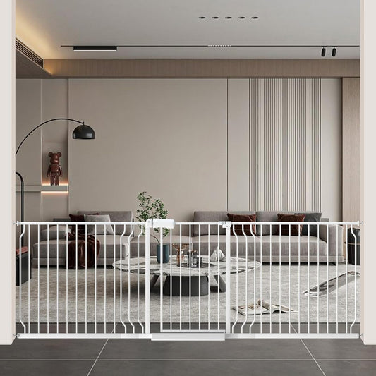 WAOWAO Baby Gate 85.83-95.25" Extra Wide Pressure Mounted Walk Through Swing Auto Close Safety White Metal Toddler Kids Child Dog Pet Puppy for Stairs,Doorways,Kitchen
