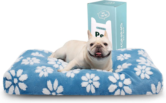 Dog Beds for Small Medium Dogs, Cute Thick Dog Bed for Crate Kennel, Fluffy Pet Bed with Removable Washable Cover and Anti-Slip Bottom, 30"x 20", Blue Flower
