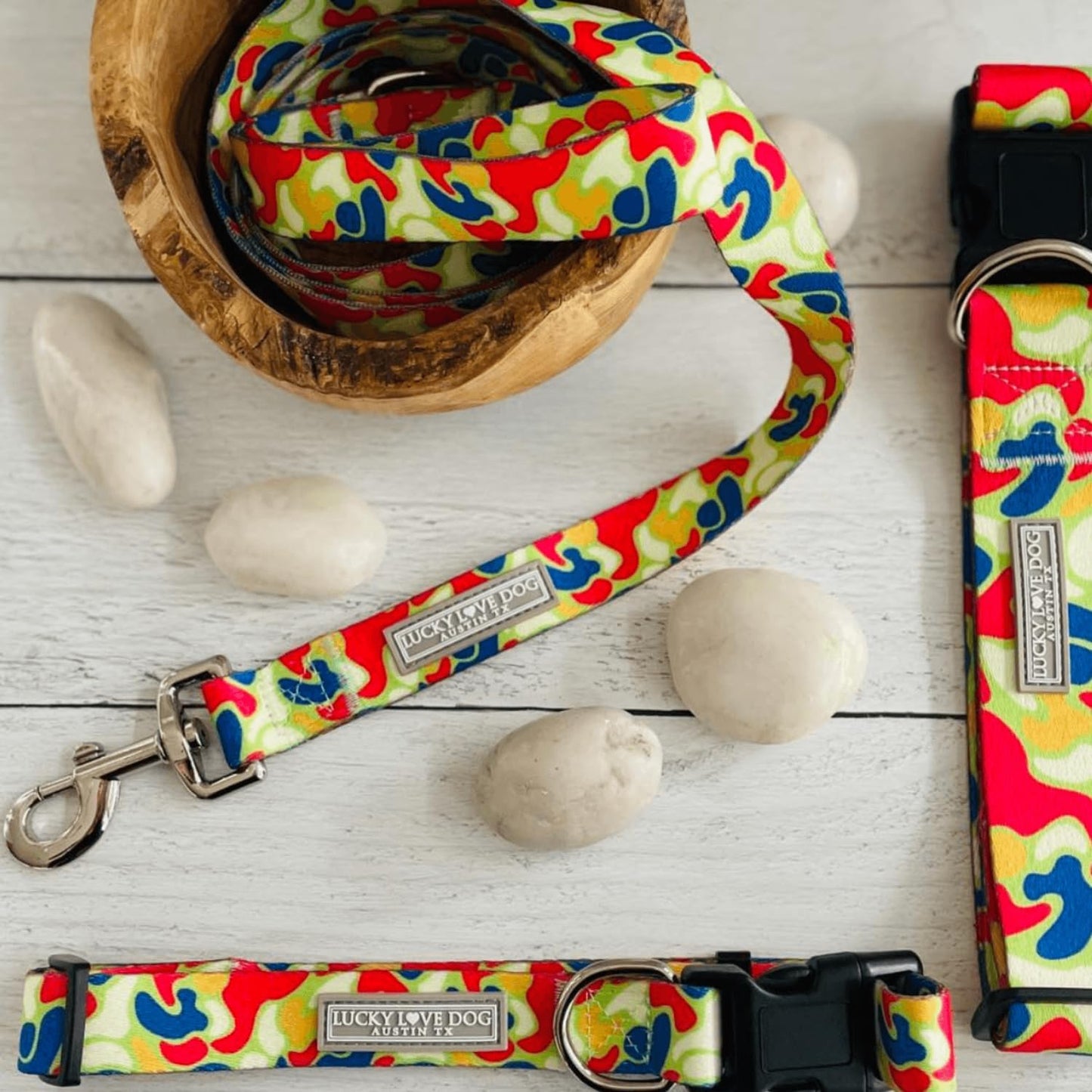 Lucky Love Dog - Adjustable Dog Collar and Leash Set with Easy Click Buckle for Small to Large Dogs, Durable, & Comfortable Collar for Male & Female Dogs, Puppies & Adult Ones - Oscar Combo, Medium