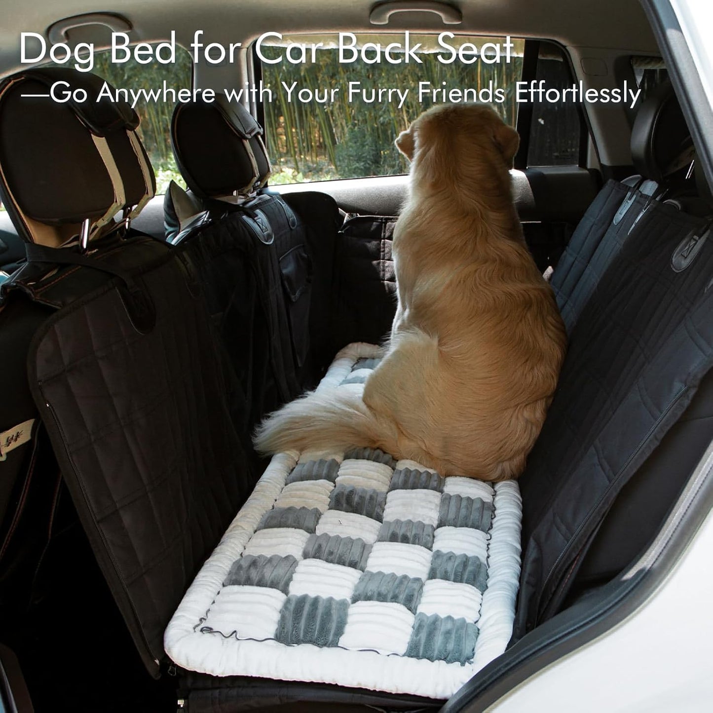 Dog Bed for Car, Pet Travel Backseat Mat for Vehicle SUV Truck Jeep Automobile, Large Washable Foldable Non-Slip Fuzzy Soft Comfortable Cozy Extender Protector Cover Pad, Grey, 24.8x54 in