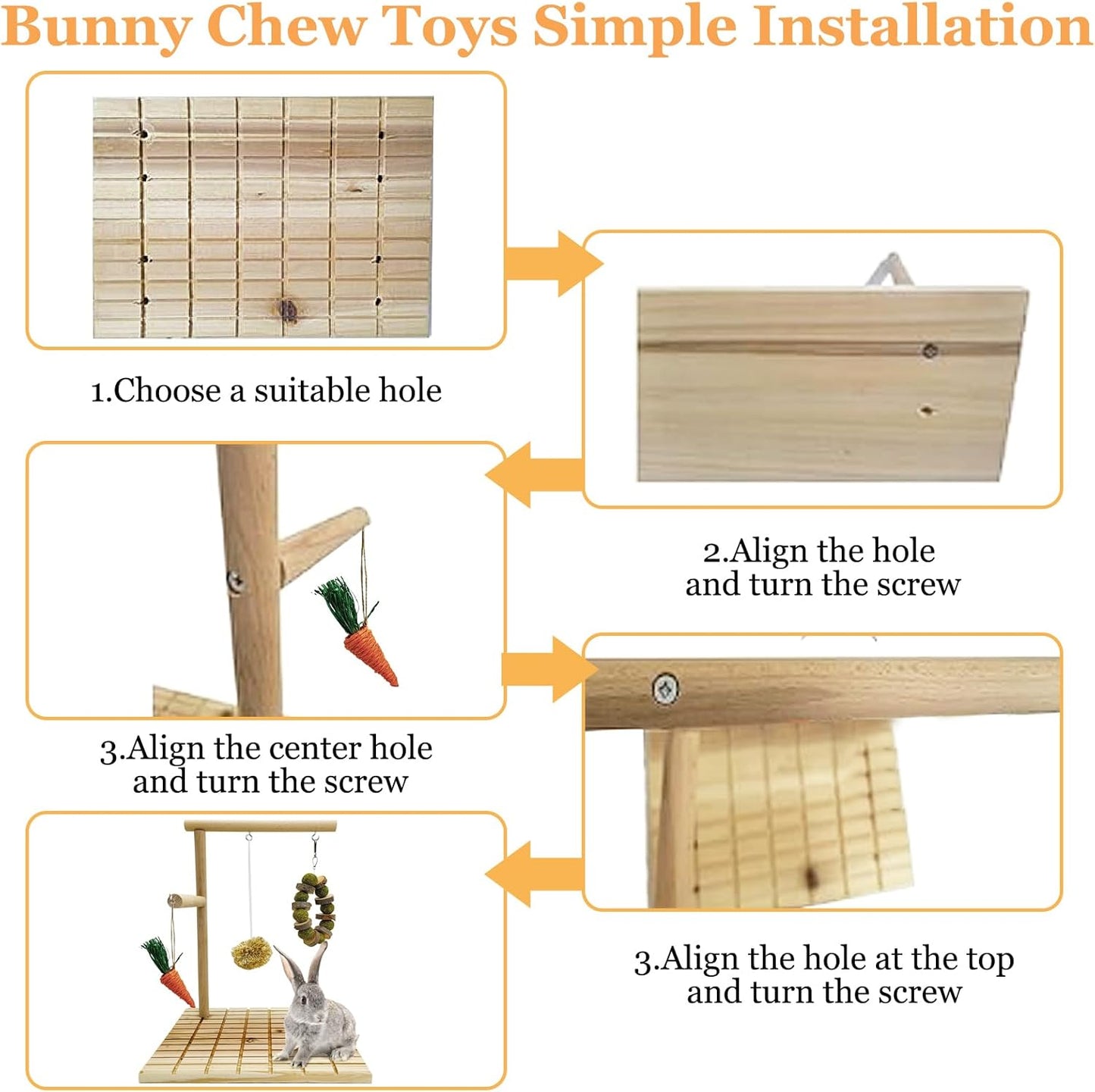 Hamiledyi Rabbit Wood Scratching Board Bunny Claws Teeth Chew Toys Natural Fruit Wood Rabbit Toys Grass Timothy Ball Feet Pad Platform Guinea Pigs Chinchilla Hamsters Other Rodent Pets
