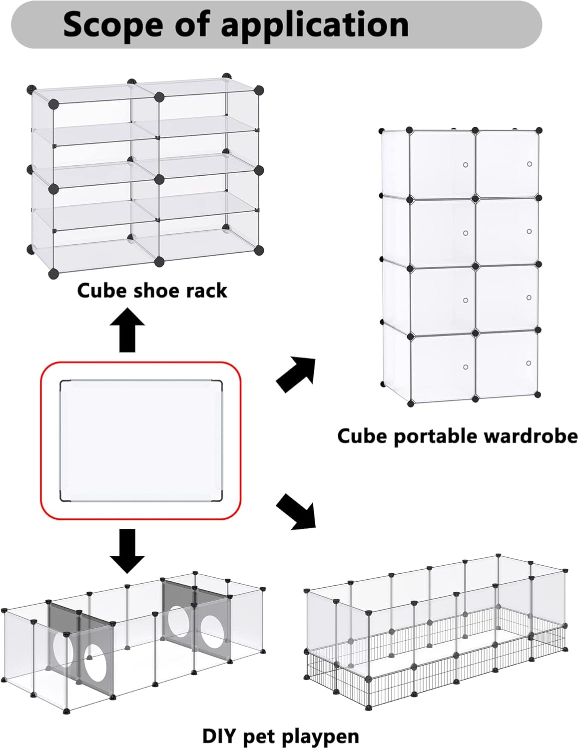 DINMO 4 Pcs Transparent Plastic Panel, 11.8" x 15.7", for DIY Small Animal Playpen and Cube Storage Unit