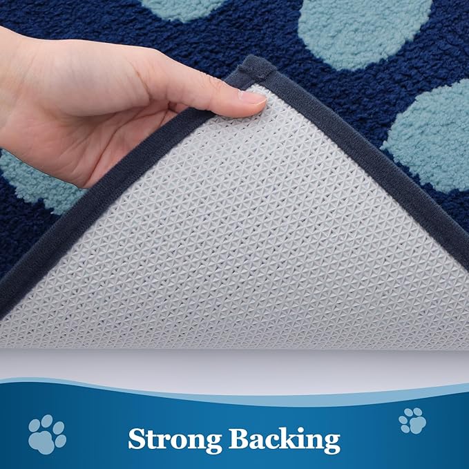 Buganda Dog Door Mat for Muddy Paws, Absorbent Dirt Trapper Washable Indoor Doormats, Non Slip Low-Profile Mud Mat for Dogs, Front Entrance Doormat for Inside Floor (30x20 Inches, Dark Blue)