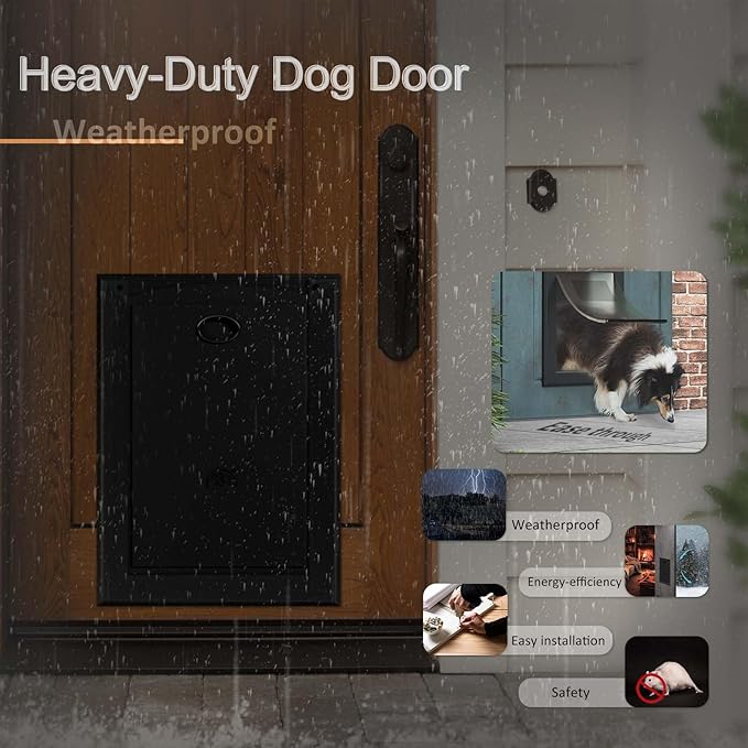 [Classicmacher] Heavy Duty Doggie with Two Sliding Lock Panel, Aluminum Large Dog Door for Exterior Door, Magnetic Double Flaps for X-Large Dog Up to 200LBS (Double Flaps,X-Large)