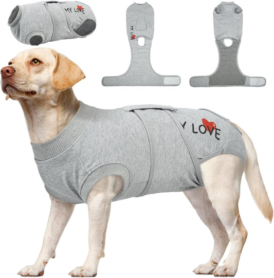 Kuoser Dog Recovery Suit for Male Dogs, Post-Surgery Bodysuit for Spay Neuter, Dog Onesie After Surgery, Anti-Licking Pet Surgical Recovery Suit, Gray XL